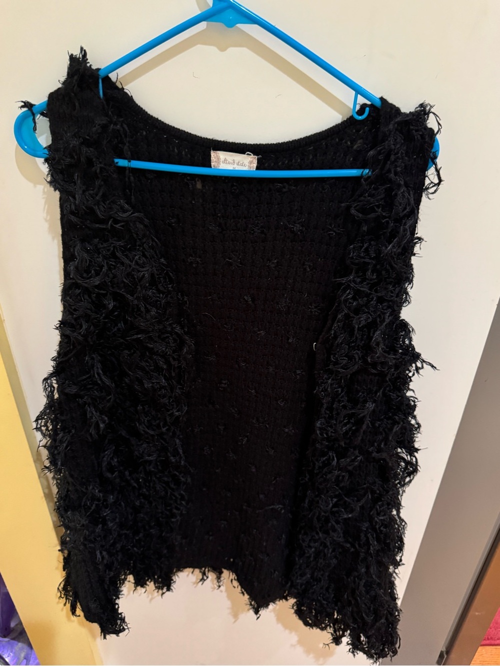 Altar'd State Black Textured Open-Front Shag Vest